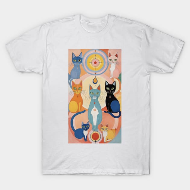Hilma af Klint's Feline Dreamscape: Abstract Whimsy T-Shirt by FridaBubble